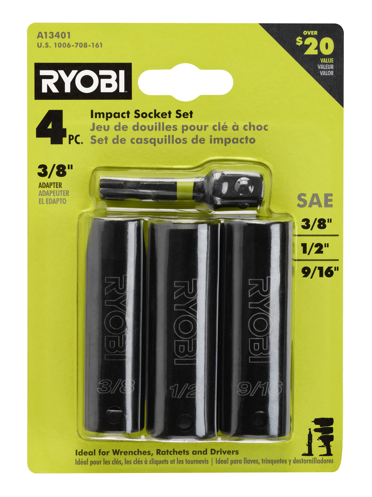 4 PC. 3/8" Drive SAE Impact Socket Set image