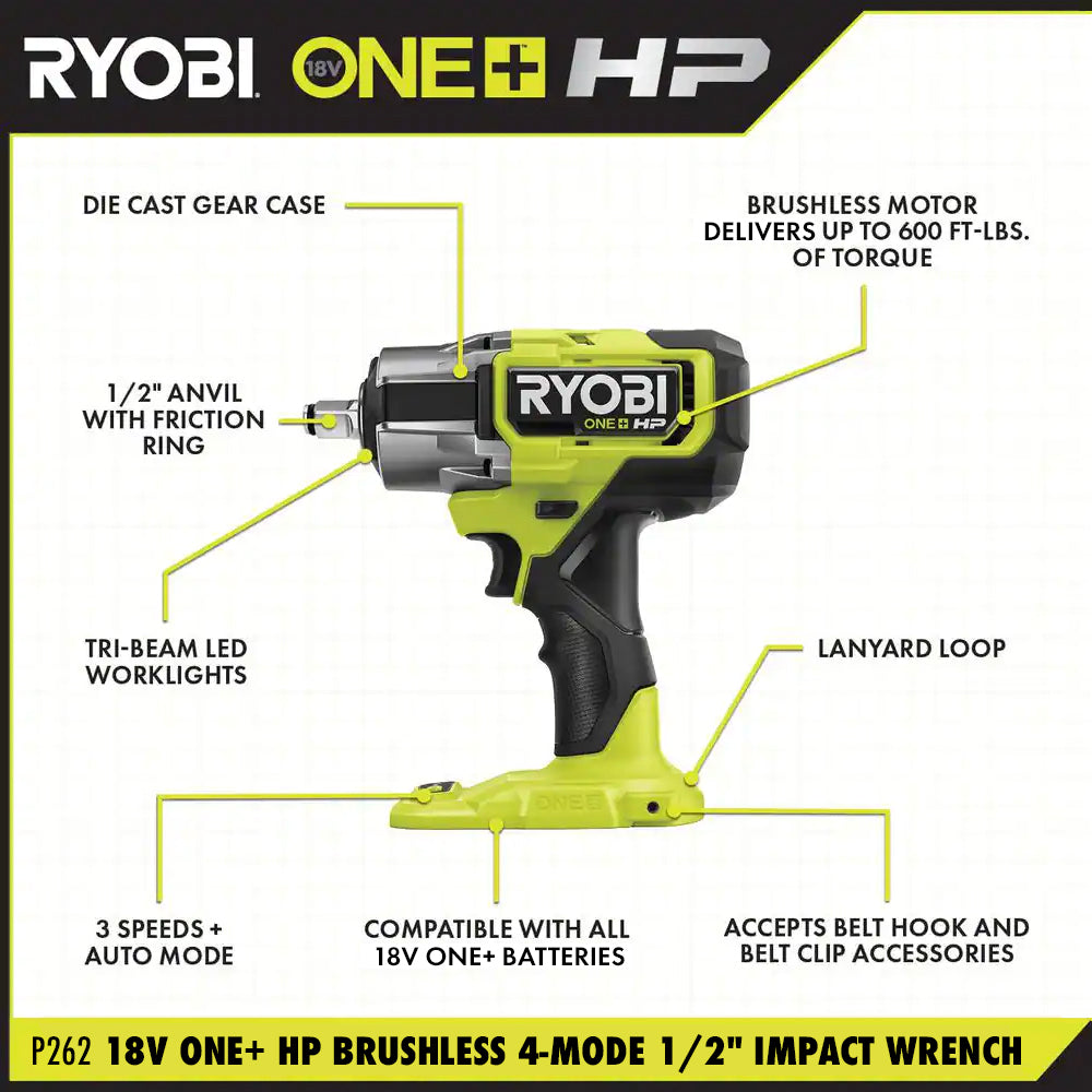 18V ONE+ HP Brushless 4-Mode 1/2" Impact Wrench Image 2